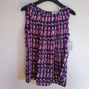 Ladies Petite SZ PS Kasper Black/White Multi Colored Sleeveless Blouse